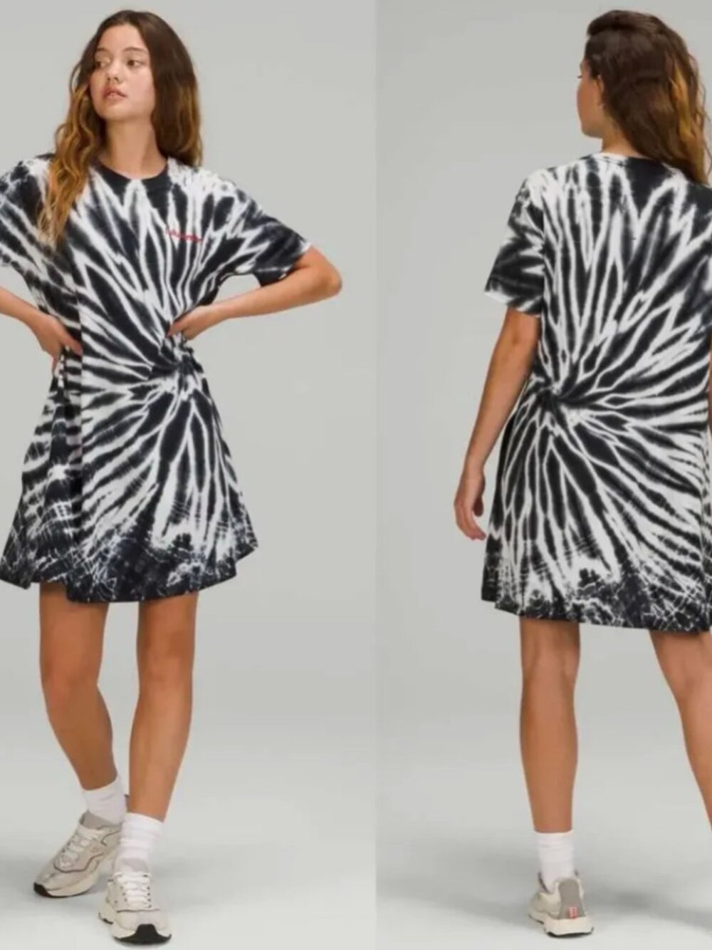 Lululemon LA All Yours Pocket T-Shirt Dress Black White Tie Dye Size XL 14/16